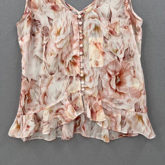 LADAIRE Silk Button Front Ruffle Tank Women XS Pink Floral V Neck Wide Strap New - Picture 5 of 11